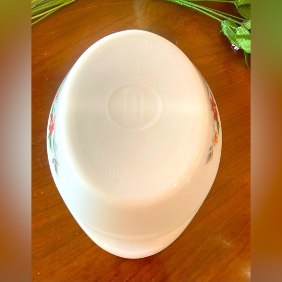 Vintage Glasbake Divided Serving Dish Pink Red Painted Flowers J-2352 RARE - Picture 6 of 9